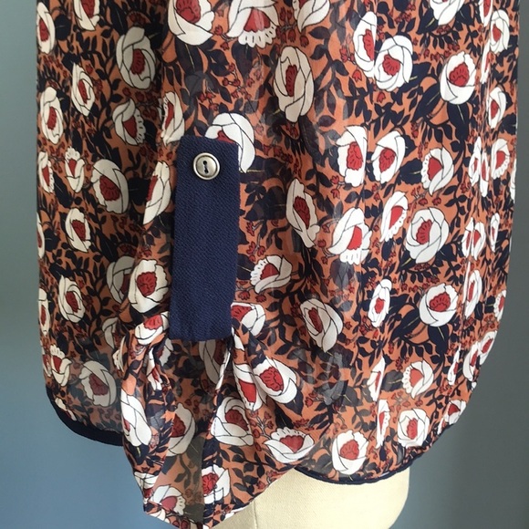 Papermoon for Stitch fix, navy terracotta floral long sleeves crew neck top Sz S - Picture 5 of 10